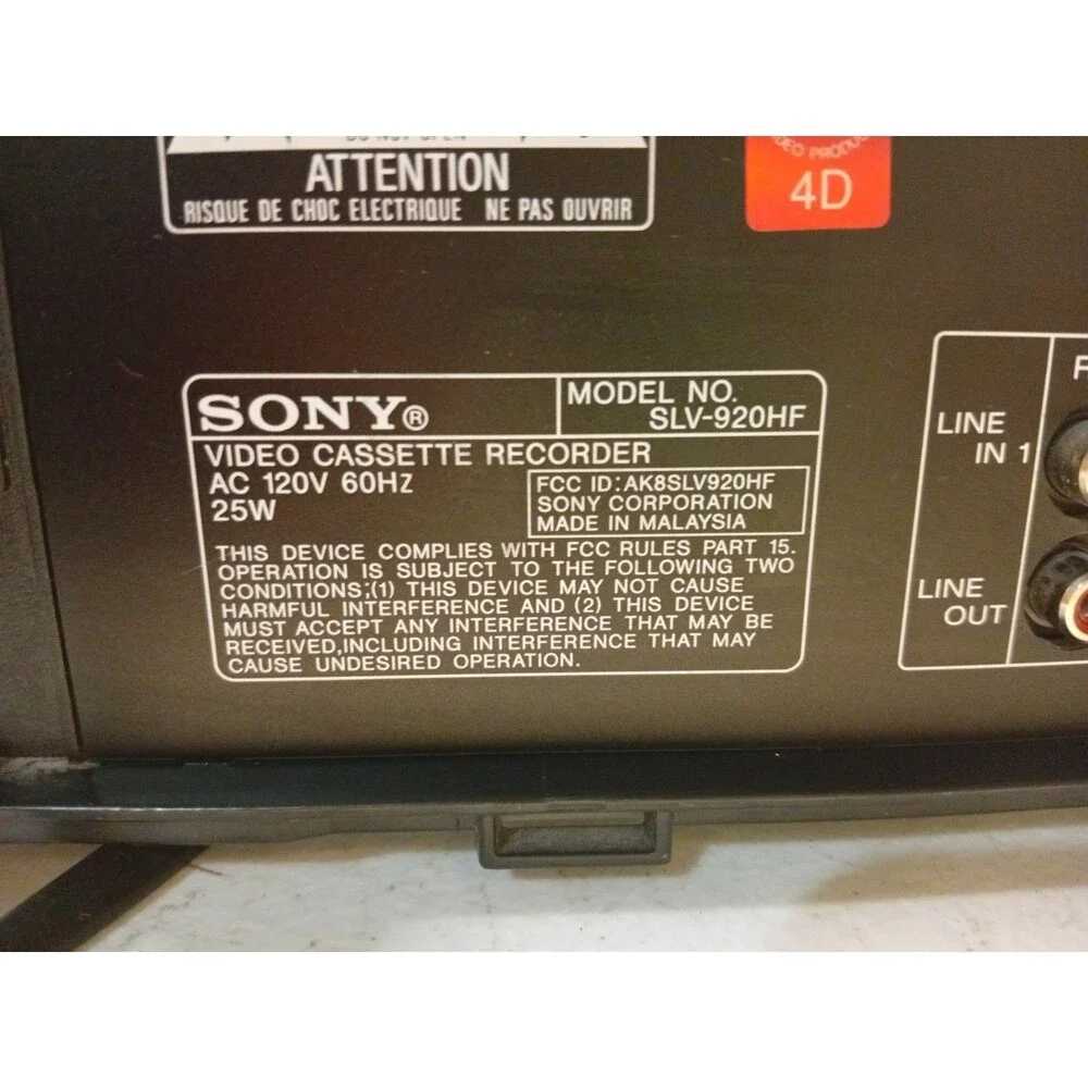 Sony SLV-920HF Hi-Fi Stereo 4-Head VCR. For Parts Or Repair.
